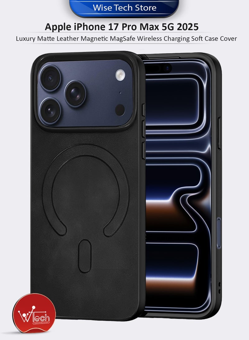 Wtech Apple iPhone 17 Pro Max 5G 2025 Luxury Matte Leather Magnetic MagSafe Wireless Charging Soft Case Cover (MCMPMN) - Black - Image 1